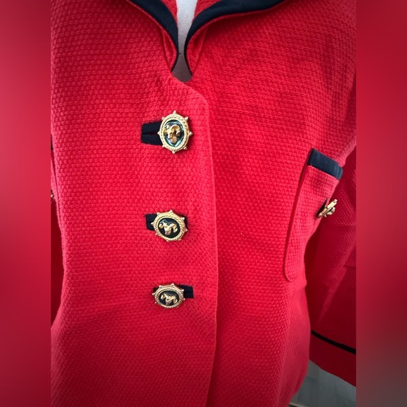 Vintage Albert Nipon Red Blazer with Black Accents and Cool buttons - Picture 5 of 7